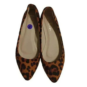 LULU'S leopard print neutral animal pattern pointed toe flat slip-on shoes sz.8